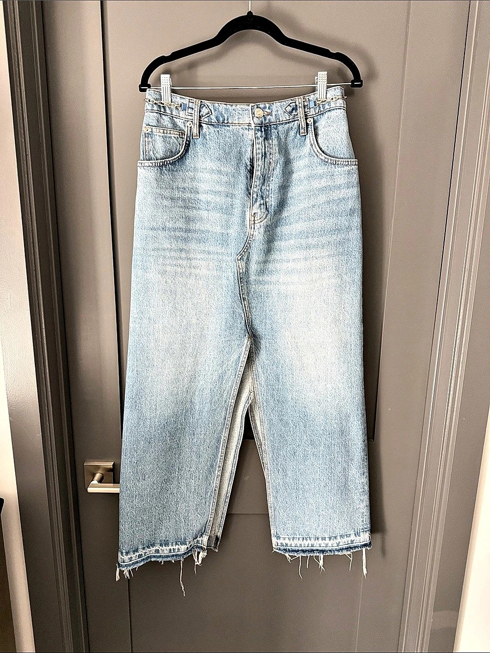 Maje Chain-Embellished Denim Maxi Skirt Blue
